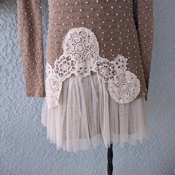 Ryu texted knot knitted dress peekaboo tule‎ size sm - Picture 5 of 8